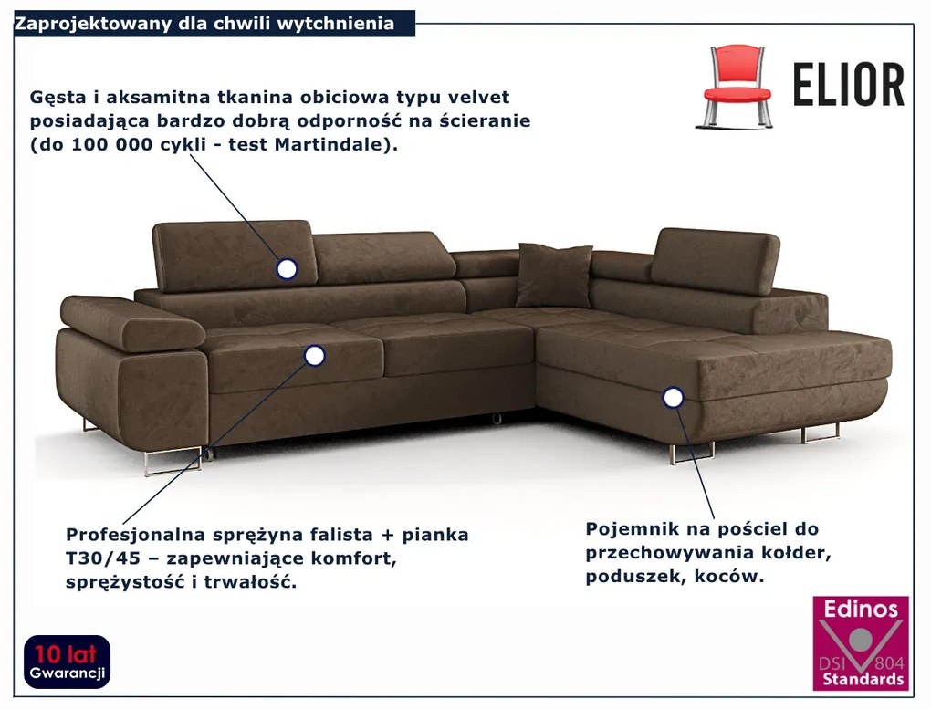 Jasnobrązowy narożnik tapicerowany z pojemnikiem N7-N99