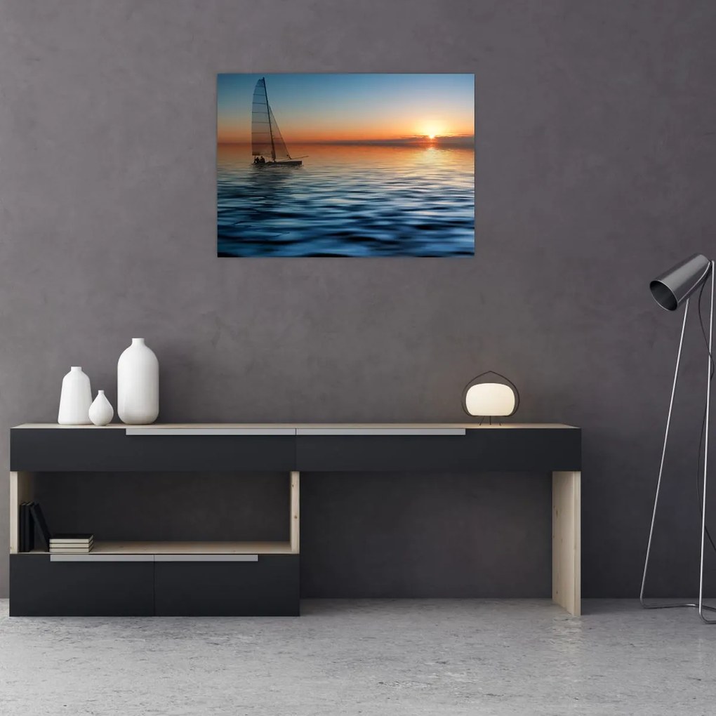 Obraz na szkle - Żaglówki na morzu (70x50 cm)
