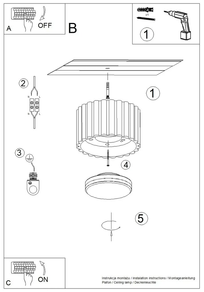 Plafon AURA 1 brzoskwiniowy GX53 ryflowany SOLLUX LIGHTING