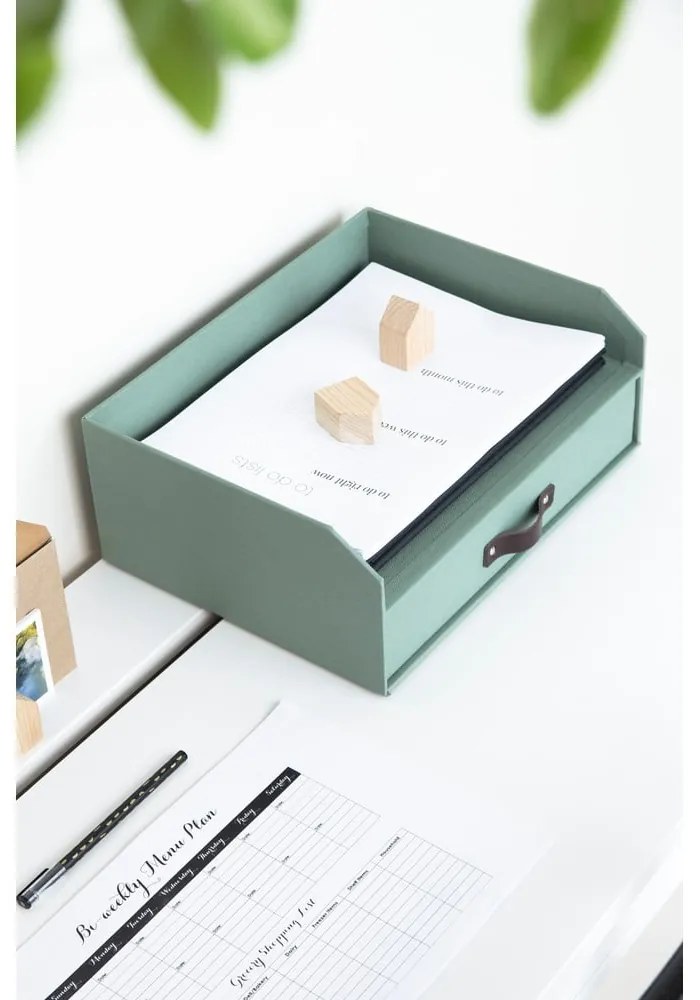 Zielony kartonowy organizer z szufladką/na dokumenty Walter Canvas Paper Laminate – Bigso