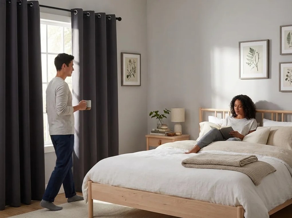 Czarna zasłona OXFORD 140x250 cm Zawieszanie: Taśma z wiązaniami