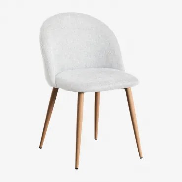 Krzesło Jadalniane Tapicerowane I Stalowe Kana Natural Wood & Tkaniny Distressed White - Sklum