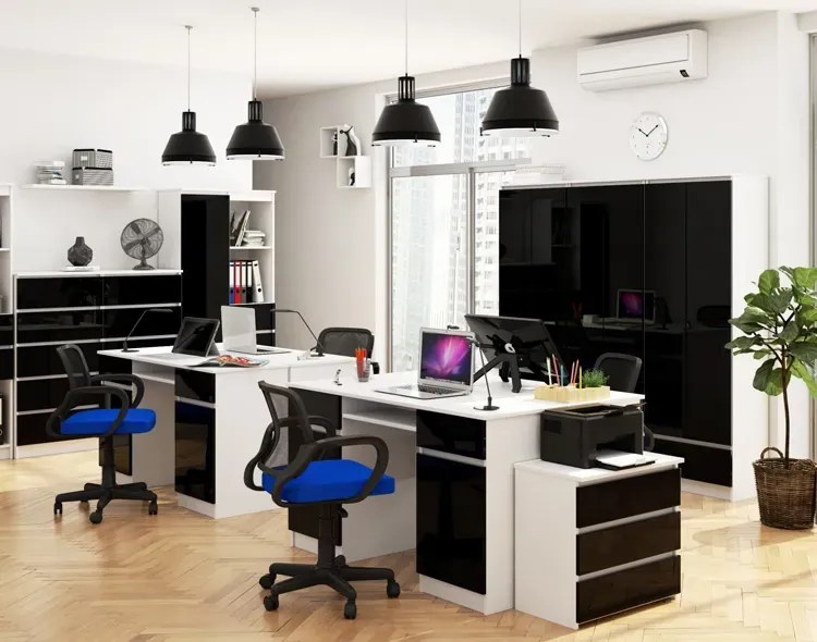 Nowoczesny regał do biura biały + czarny połysk C7-Z42