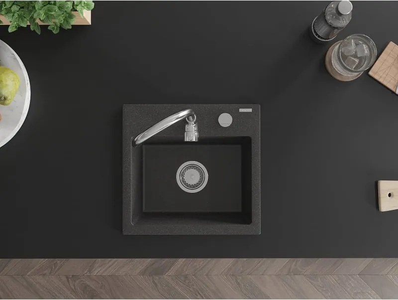 Mexen Milo zlewozmywak granitowy 1-komorowy 435 x 410 mm, czarny nakrapiany, syfon chrom - 6505441000-76