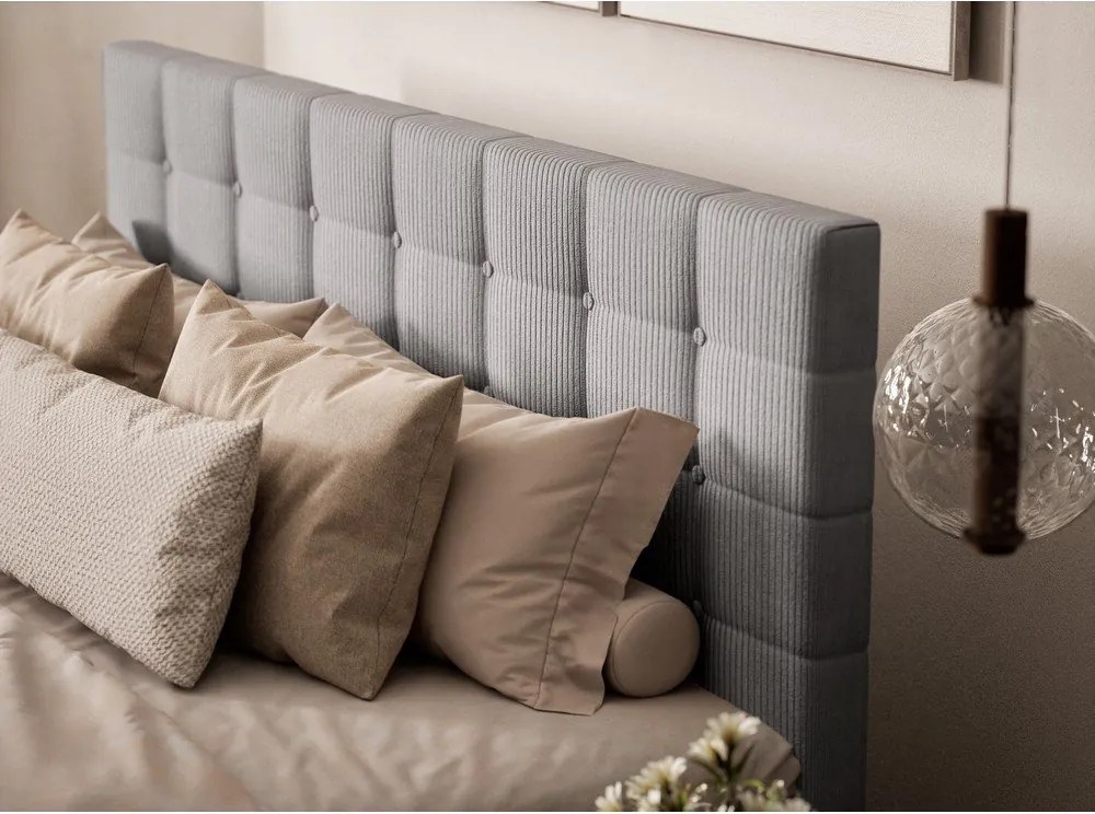 Szare łóżko kontynentalne ze schowkiem 200x200 cm Tasca – Maison de Rêve