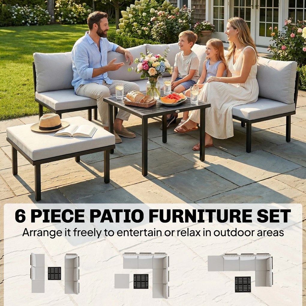 Outsunny Zestaw Mebli Ogrodowych 5-6 Osób Sofa Dwuosobowa, Krzesła, Narożnik, Stolik, Podnóżek | Aosom PL