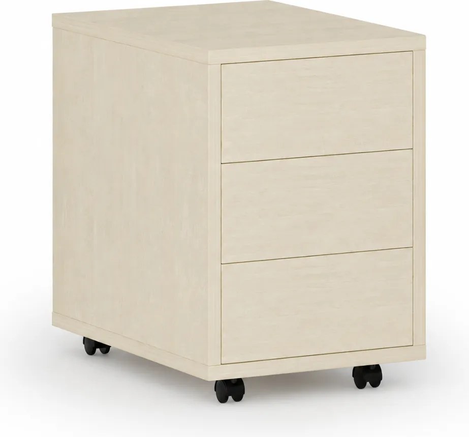 Kontenerek biurowy mobilny PRIMO WOOD, PUSH-lock, 3 szuflady, brzoza