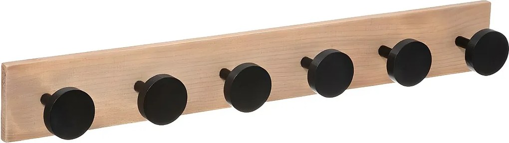 Wieszak Ścienny z Drewna 6 Głów Czarny Nowoczesny Elegancki 58x8x7cm
