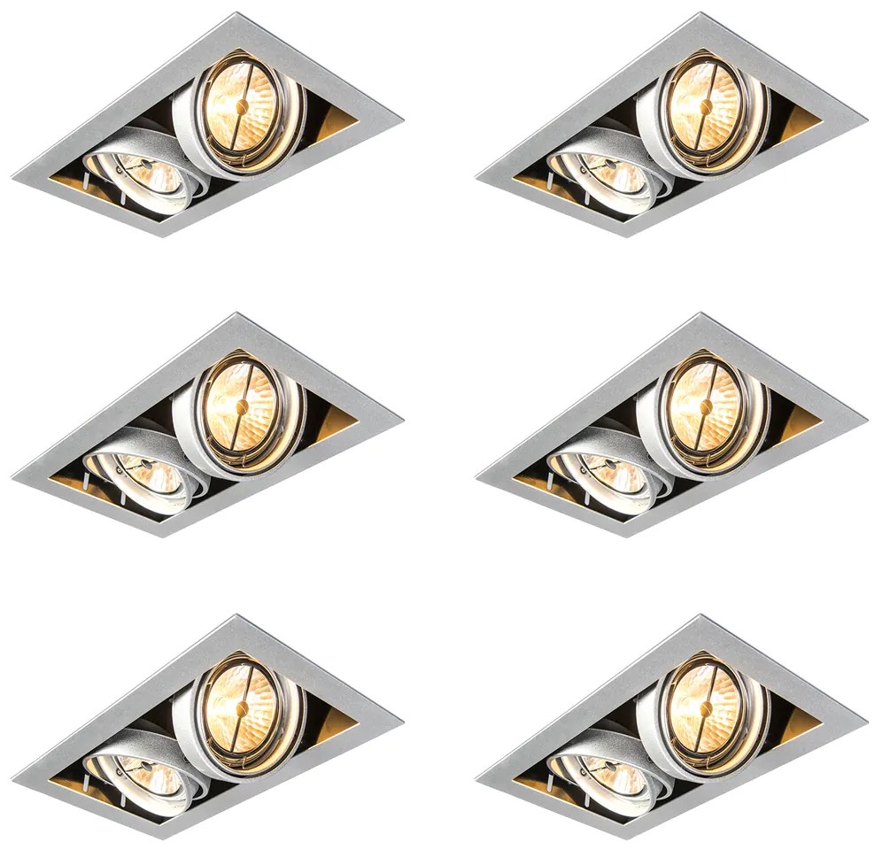 Zestaw 6 reflektorów wpuszczanych stalowych AR111 regulowanych 2-źródła światła - Oneon