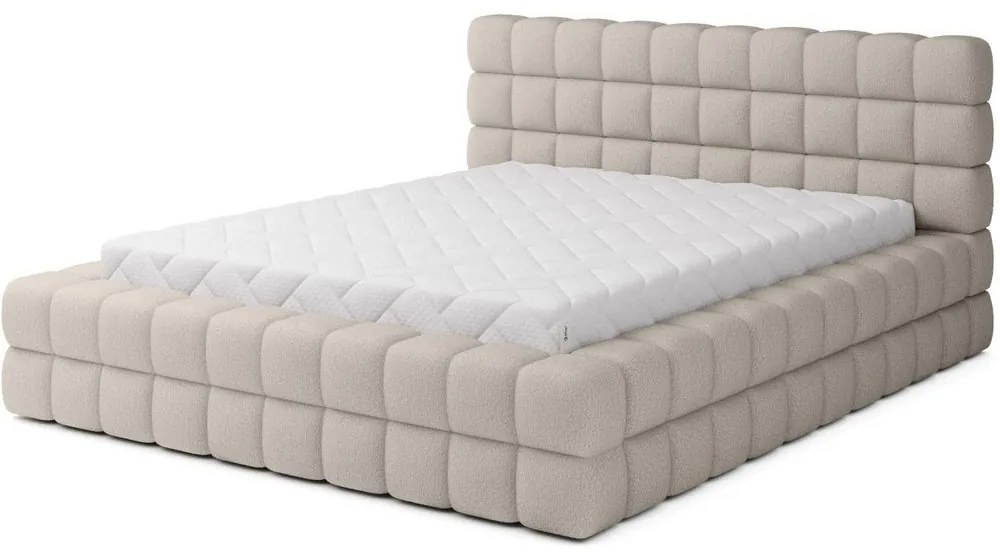 Beżowe tapicerowane łóżko dwuosobowe ze schowkiem ze stelażem 140x200 cm Dizzle – ELTAP