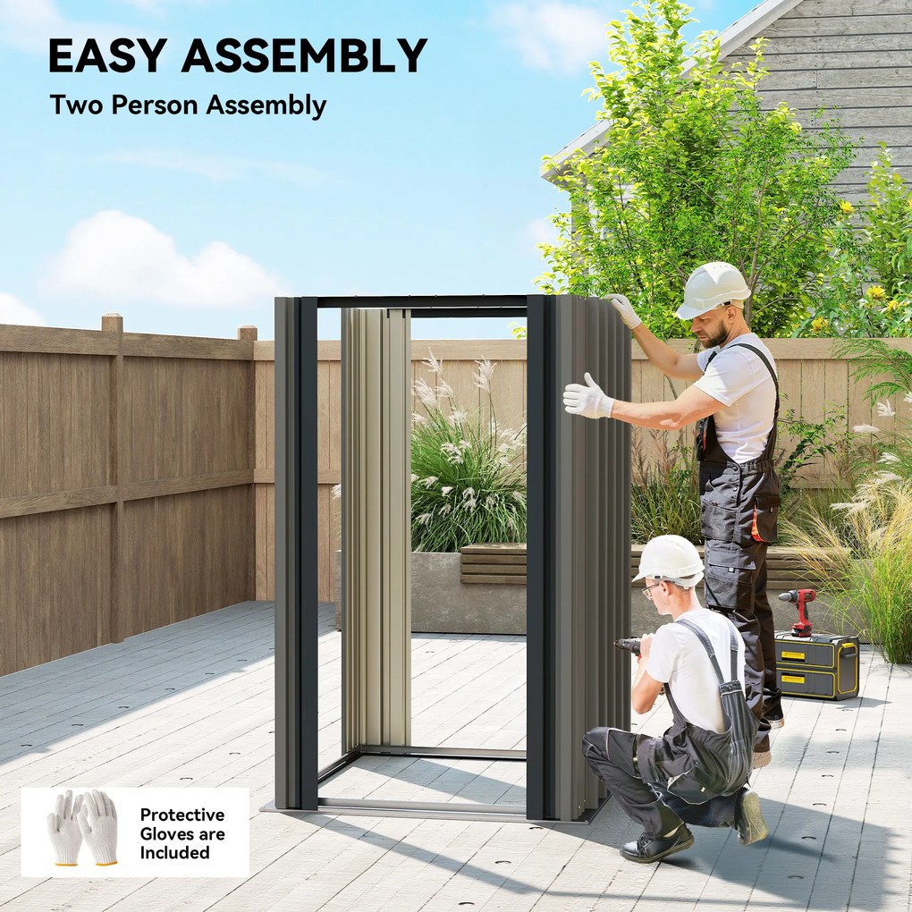 Outsunny Metalowy Domek Narzędziowy 1,17 m², Schowek z Dwuspadowym Dachem, Wentylacją, Zamkiem i Rękawicami, 122 x 121 x 192 cm | Aosom PL