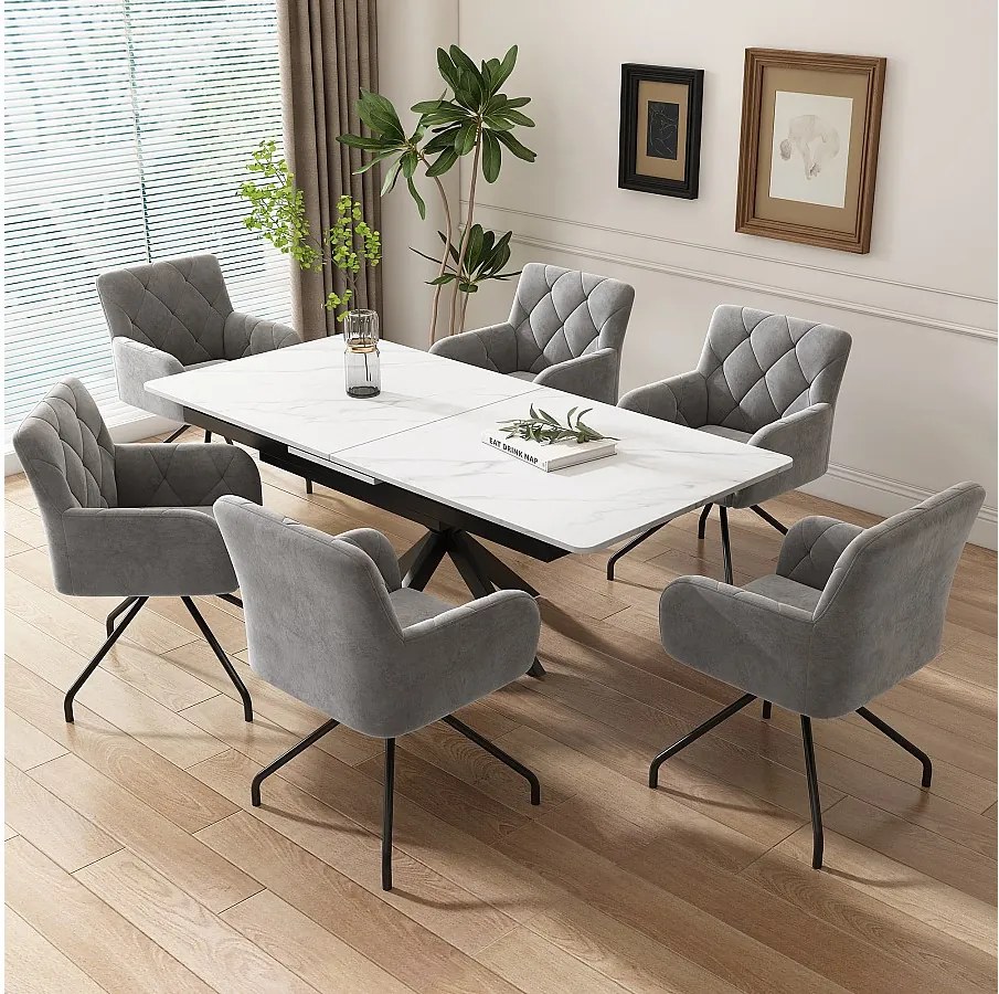 Zestaw 6 krzeseł do jadalni z aksamitu - 85 x 49 x 49 cm - tapicerowany fotel z 4 metalowymi nogami - z podparciem lędźwiowym - szary