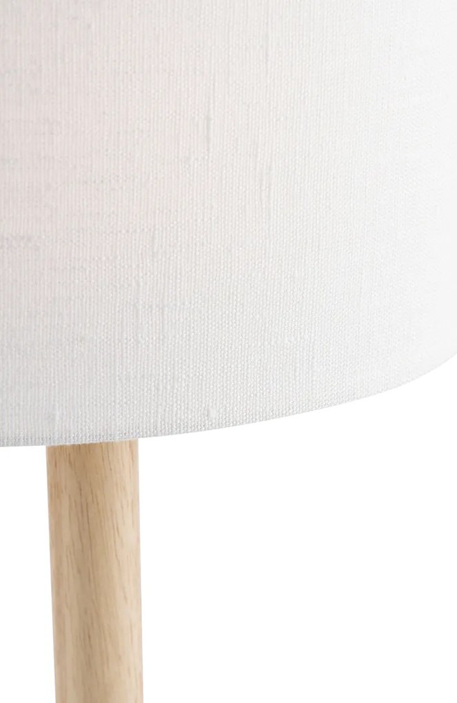Lampa stołowa drewniana z owalnym lnianym abażurem białym 25 cm - Mels Rustykalny / Vintage Oswietlenie wewnetrzne