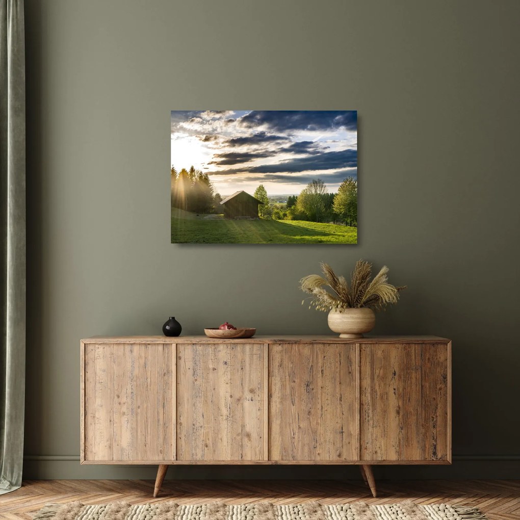 Obraz na szkle - domek leśny (70x50 cm)