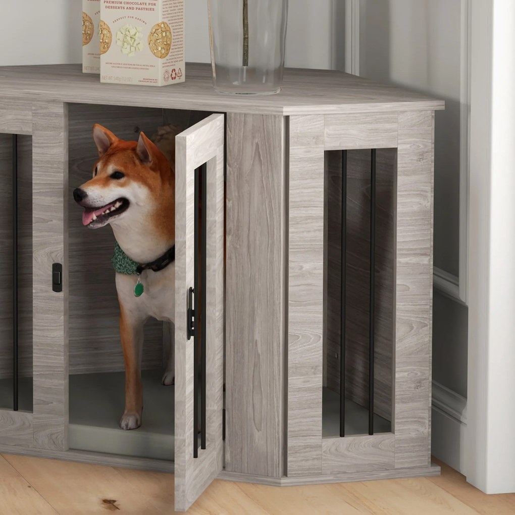 PawHut Klatka dla psa, projekt narożny, z zamknięciem, 1 poduszka leżakowa, 104 x 55 x 63 cm, Brązowy