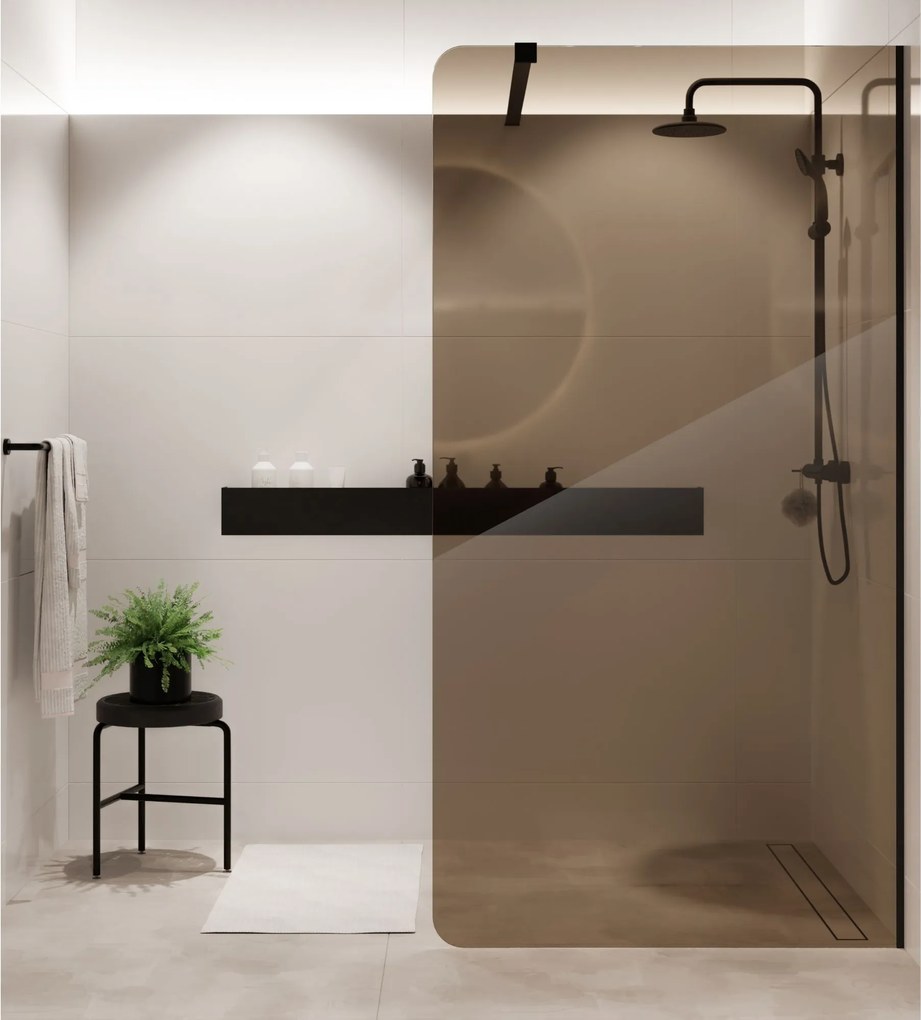 Ścianka prysznicowa WALK IN FIX brązowa 8 mm MOLIS NATURE Brown Round MASSI I Różne rozmiary : Kolor profili kabiny - złoty, Szerokość ścianki - 100 cm, Typ montażu - WALK in FIX (Do ściany)