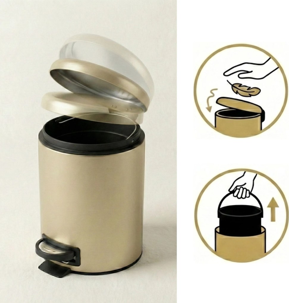 Kosz łazienkowy STEG z wolno opadającą pokrywą, wyciągany pojemnik, 3 l