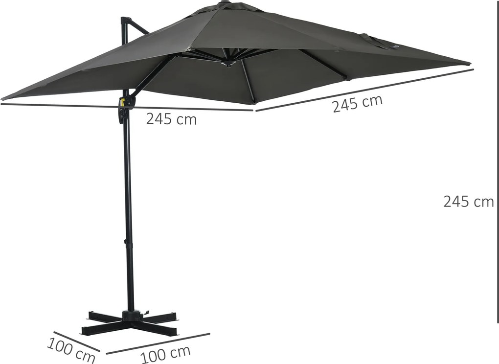 Outsunny Parasol ogrodowy z bocznym ramieniem szary kwadratowy odporny na warunki atmosferyczne | Aosom PL