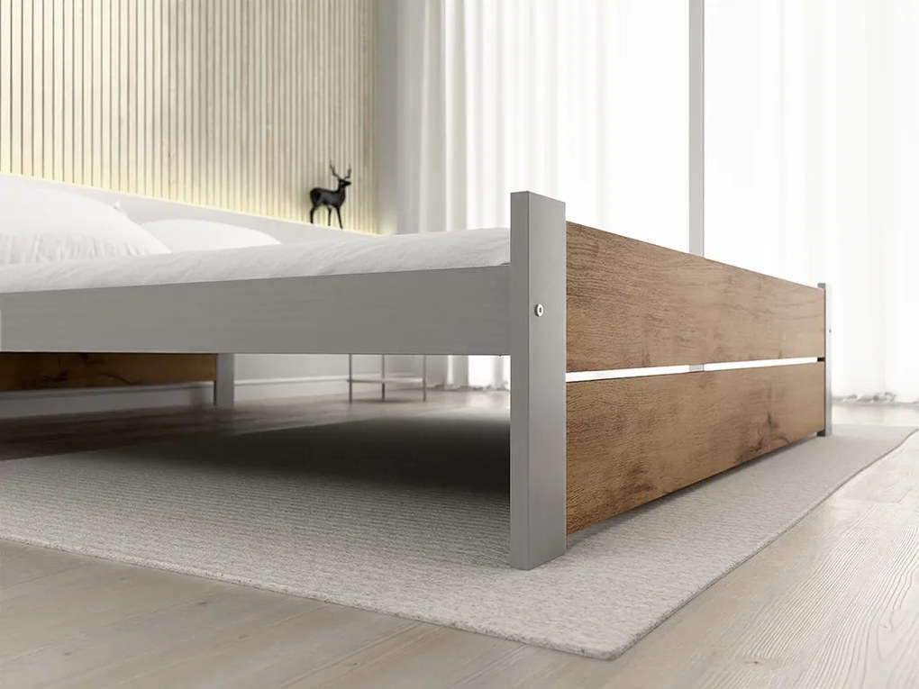 Łóżko IKAROS DOUBLE 140 x 200 cm, dąb artisan/szary Stelaż: Bez stelaża, Materac: Bez materaca