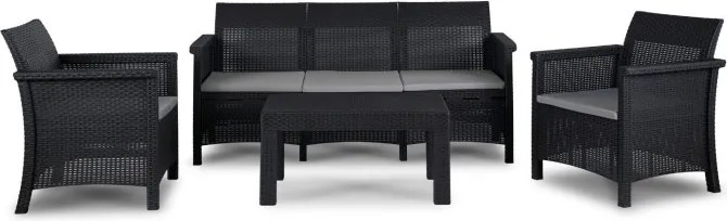 Zestaw Mebli Ogrodowych SAVIO Czarny Sofa 2x Fotel Stolik Tarasowy Technorattan Nowoczesny