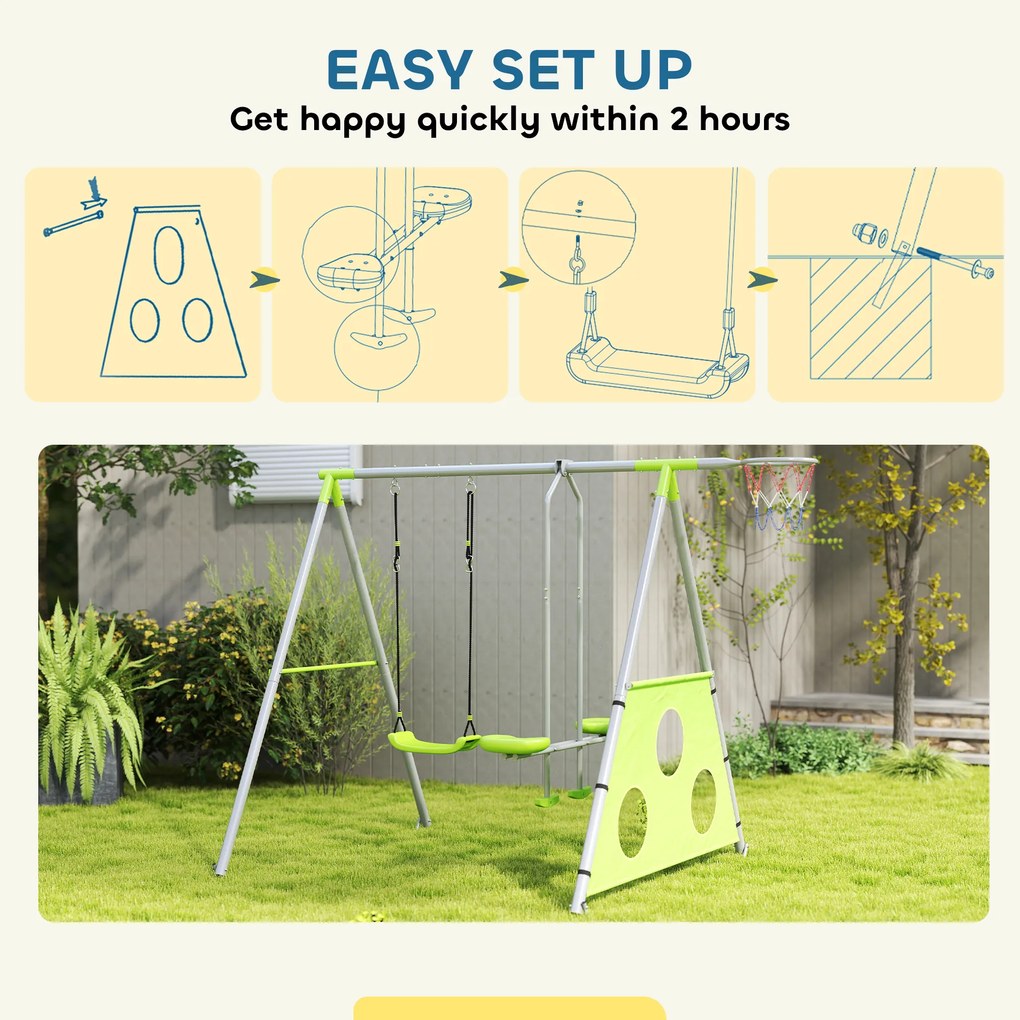 Zestaw huśtawek ogrodowych dla dzieci AIYAPLAY, regulowane huśtawki, stal, Zielony
