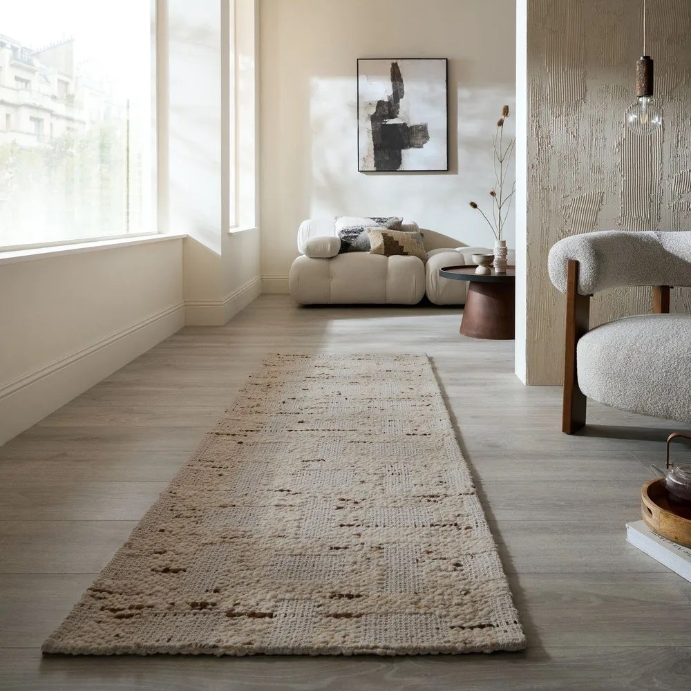 Chodnik z mieszanki wełny tkany ręcznie w naturalnym kolorze 80x230 cm Rova Blend – Flair Rugs