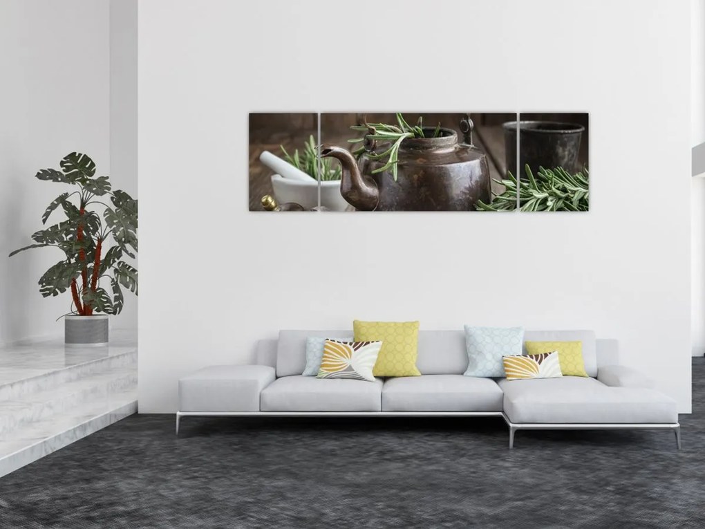 Obraz - Czajniczek z rozmarynem (170x50 cm)