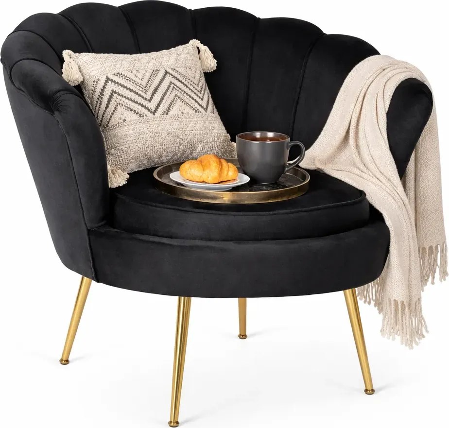 Czarny fotel muszelka w stylu glamour A7-K90