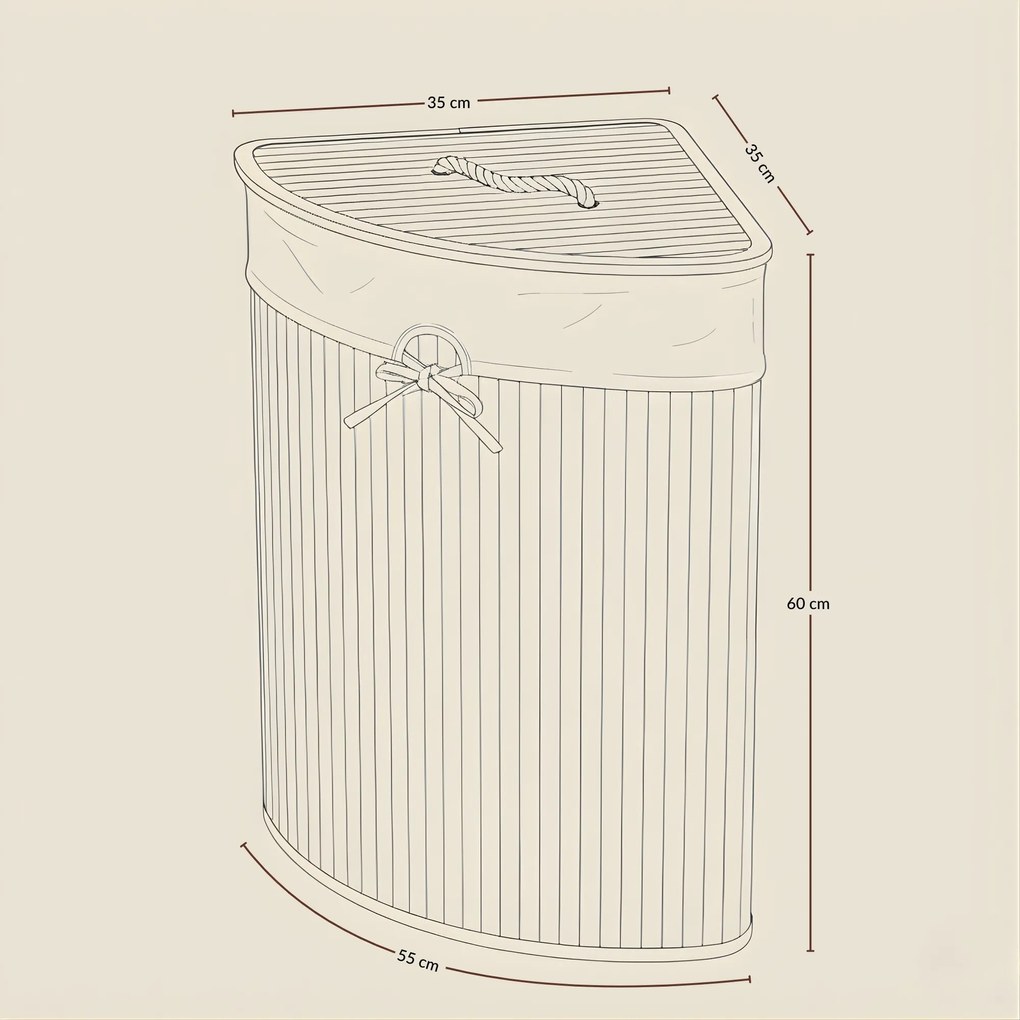 Narożny kosz na pranie ARCO, bambus, 60 l