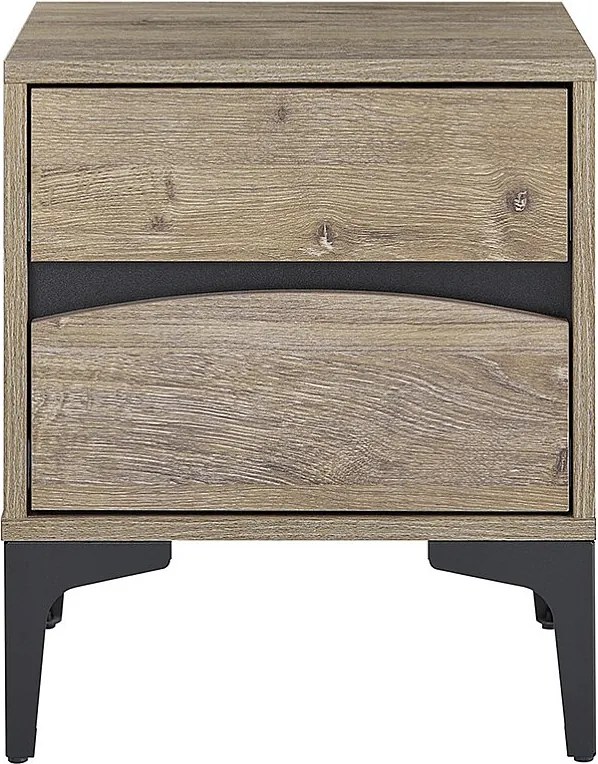SoBuy Stolik nocny z 2 szufladami, frontem łukowym i metalowymi nóżkami, drewnopodobny, naturalny