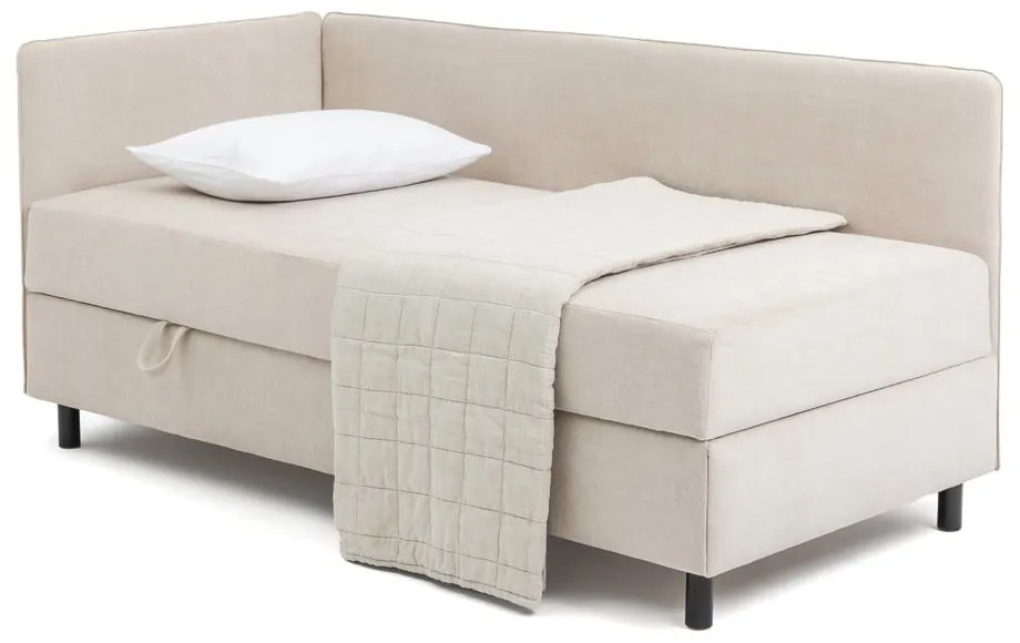 Beżowe tapicerowane łóżko jednoosobowe ze schowkiem i materacem 90x200 cm Avela – Bonami Selection