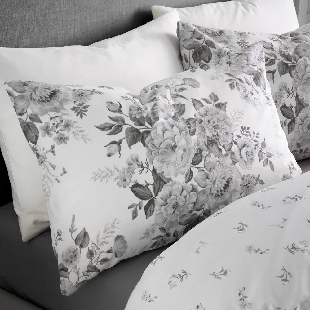 Szara pościel dwuosobowa 230x220 cm Elinda Floral – Catherine Lansfield