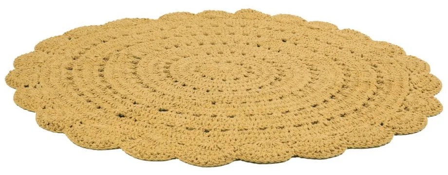 Żółty ręcznie haftowany dywan bawełniany Nattiot Alma, ⌀ 120 cm