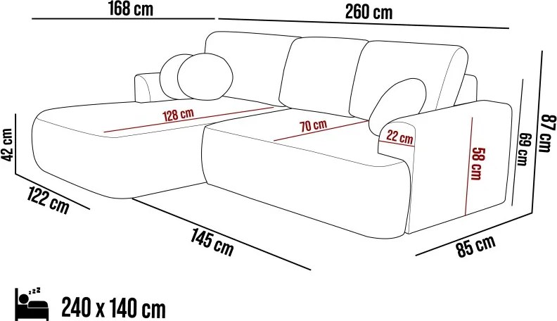 Narożnik VELO wolnostojący układ L strona Lewa z funkcją spania w tkaninie Coral 80