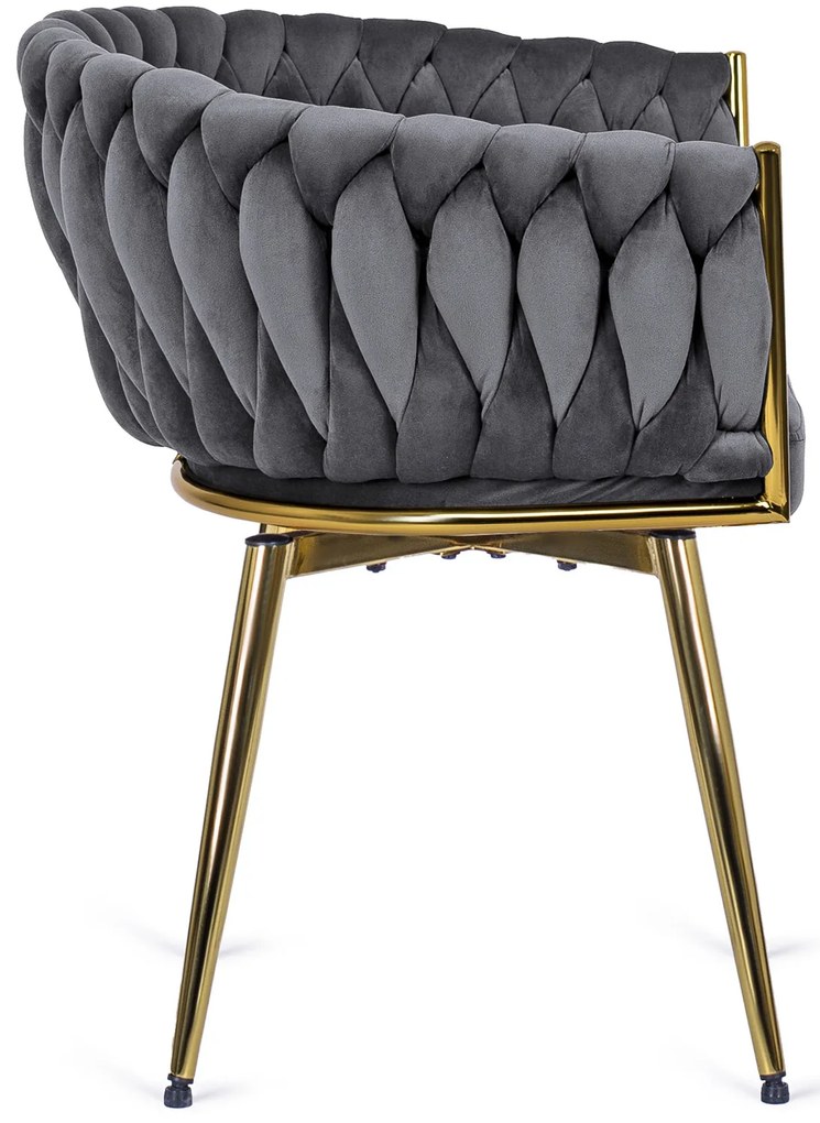 Zestaw Stół Okrągły SALLO 110 cm i 4 Krzesła Tapicerowane RUBI Szare Glamour