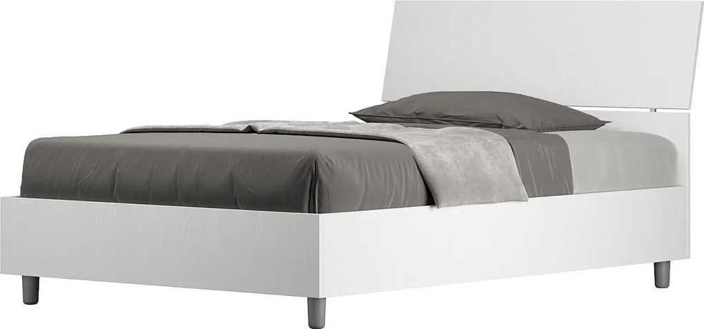 Łóżko wyposażone w stelaż z listwami z pojemnikiem 120x200 Nachylony zagłówek frassino biała Demas