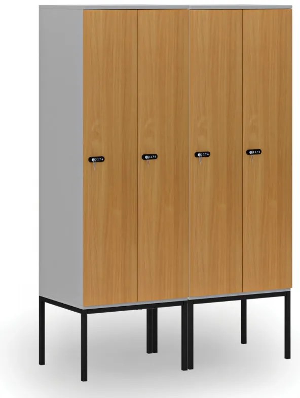 Drewniana szafa ubraniowa S4 z podstawą, 2-drzwiowa, 1871 x 600 x 500 mm, demontaż, zamek mechaniczny z kodem, szary/brzoza