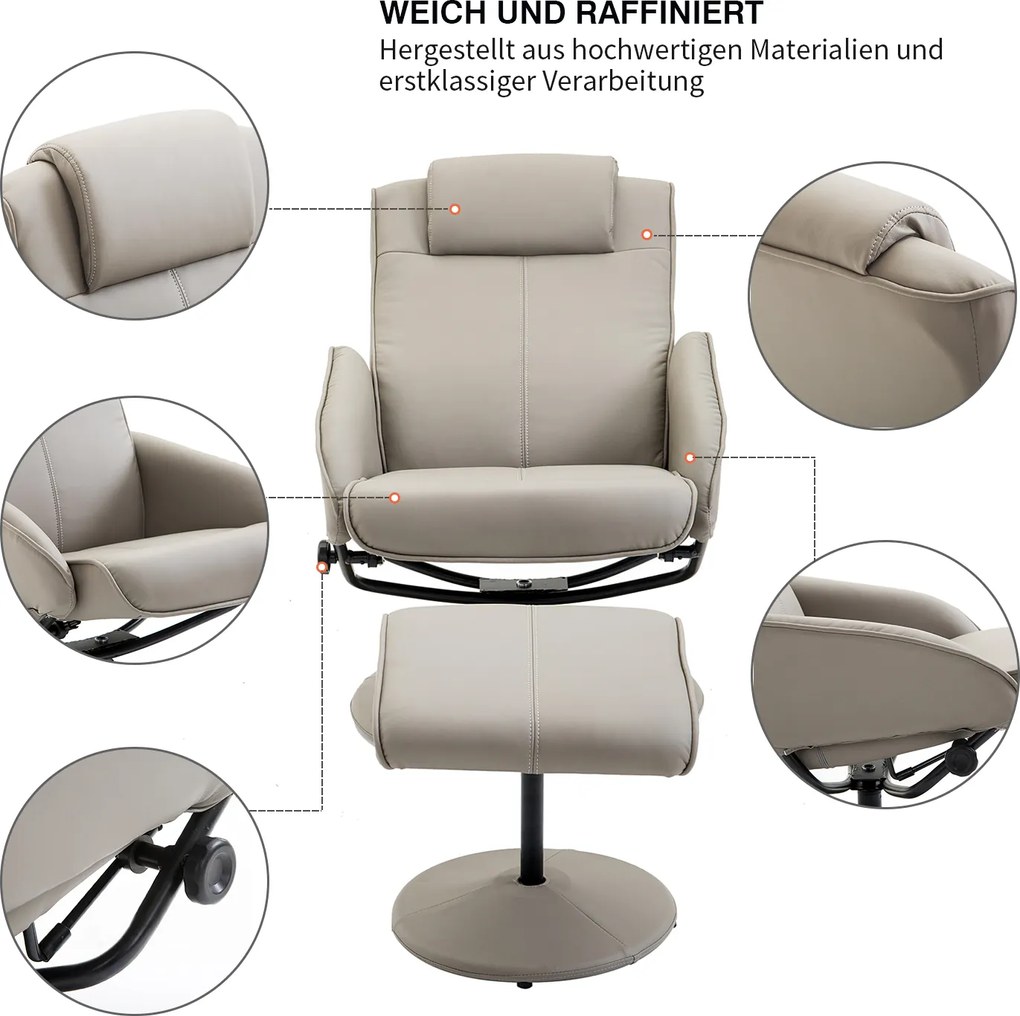 Homcom Relax Chair TV Krzesło Fotel 360° Obrotowy z podnóżkiem