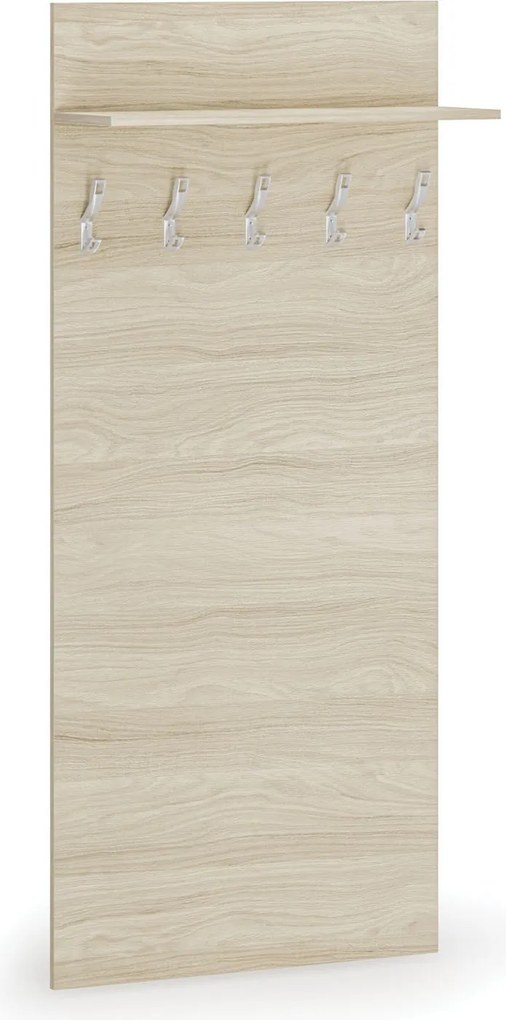 Garderoba z wieszakami HORIZONT, 5 haczyków, półka, tekstura drewna poziomo, dąb naturalny
