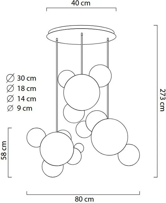 Lampa wisząca ze szklanymi kulami Capri Disc 3 złota