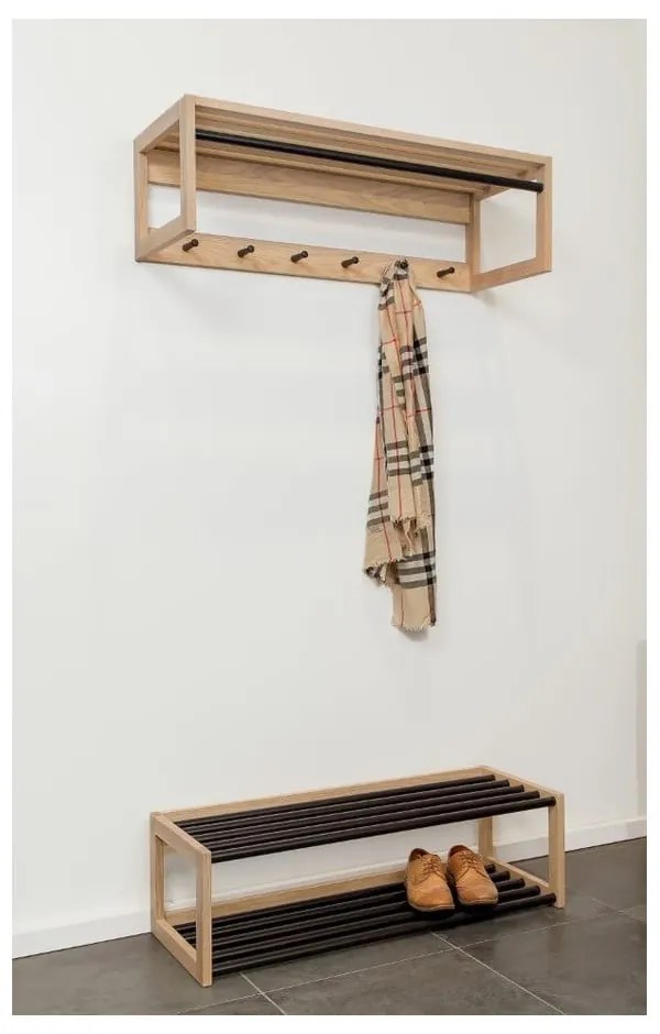 Czarno-naturalny regał na buty – Woodman
