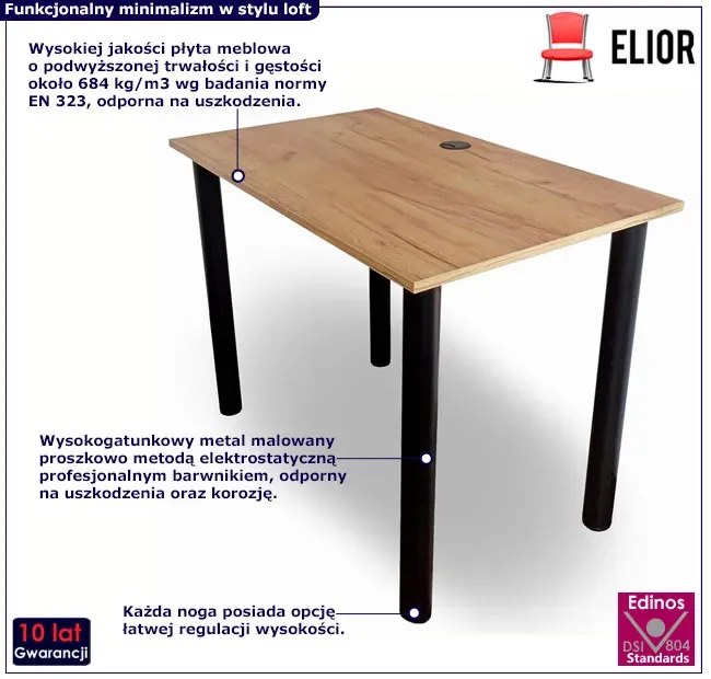 Industrialne biurko z regulowanymi nogami 90x60 dąb craft złoty - Roteso