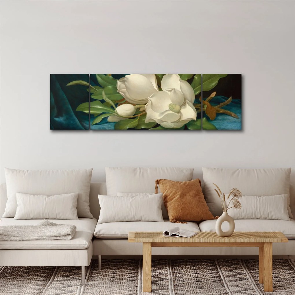 Obraz - Martin Johnson Heade, Giant Magnolias on a Blue Velvet Cloth, reprodukcje (170x50 cm)