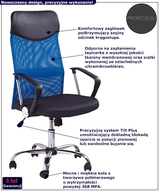 Niebieskie obrotowe krzesło do biurka - Ilumi