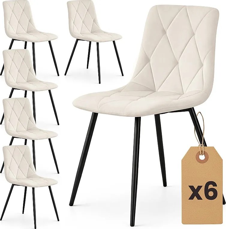 6x Welurowe krzesło tapicerowane pikowane Beżowe MILO Czarne nogi