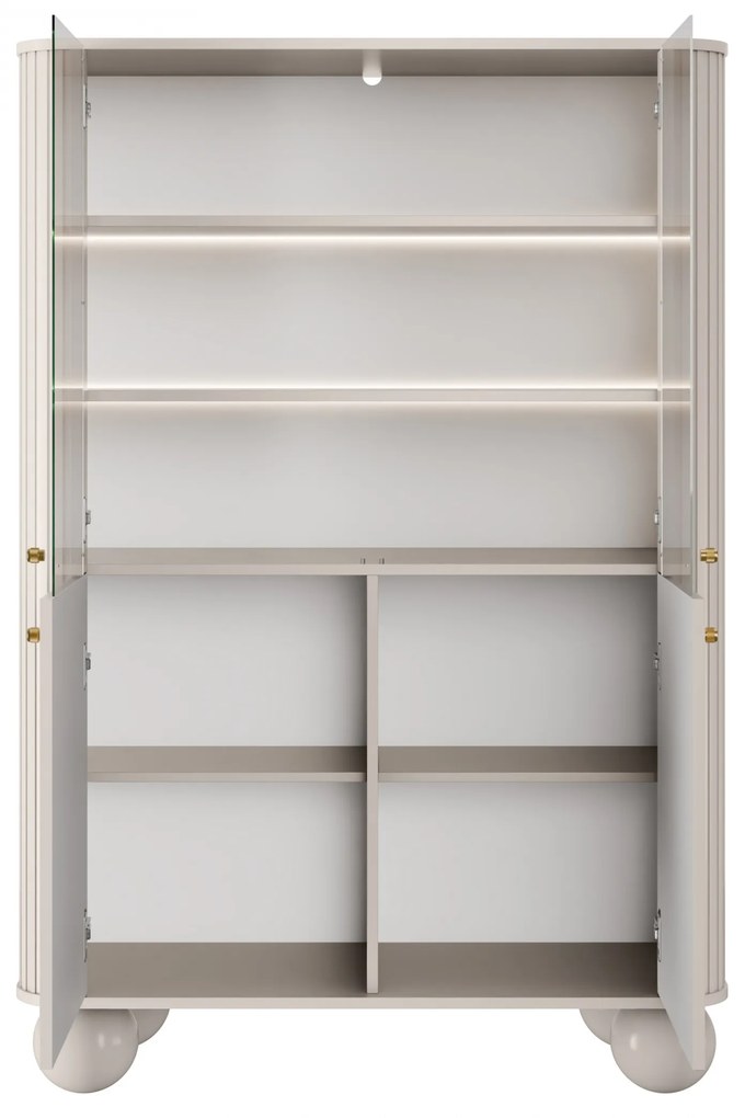 Witryna Vesper 103 cm czterodrzwiowa - kaszmir / złote uchwyty / nogi kule