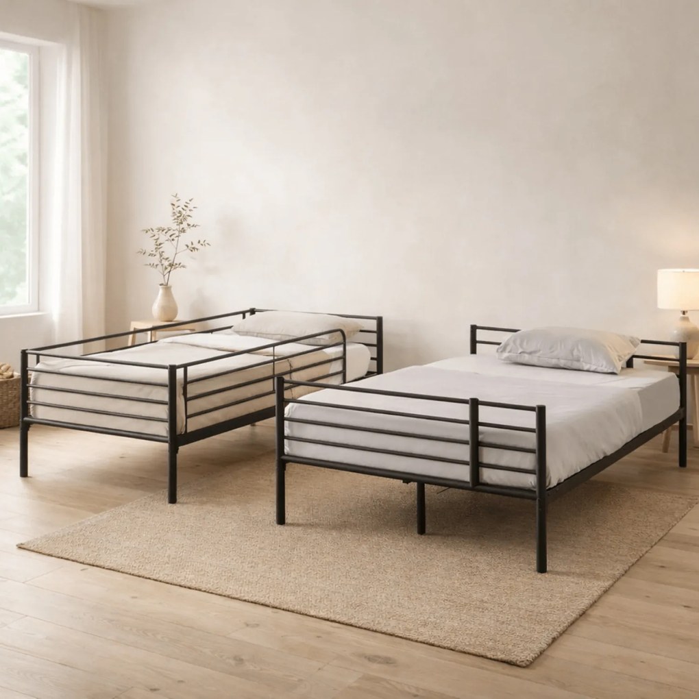 Łóżko Piętrowe Młodzieżowe 90x200 cm/ 120x200 cm TRES Metalowe Czarne