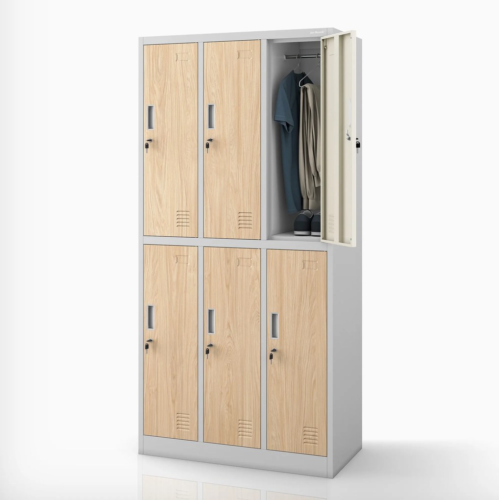 Szafa socjalna ubraniowa 6-drzwiowa szara/dąb sonoma, 900x1850x450 mm: IGOR Eco Design