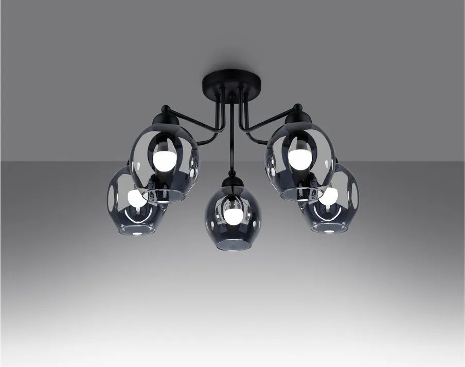 Czarna lampa sufitowa ze szklanym kloszem 59x59 cm Garten – Sollux