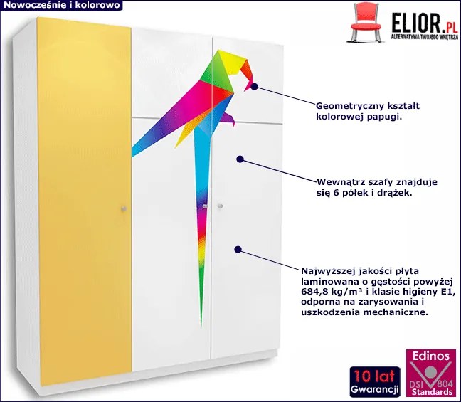 Biała szafa dziecięca 3 kolory R1-E95